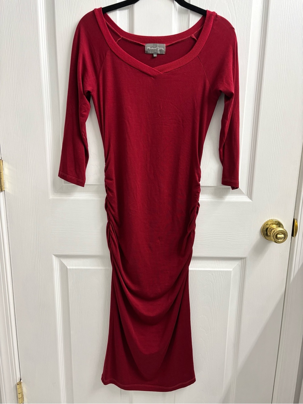 Michael Stars Red Midi Dress Small Bodycon 3/4 Sleeves
